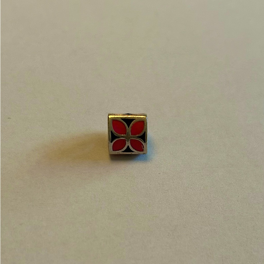 Pandora Pink Enamel Triple Sided Flowers Floral Block Retired Bead Charm